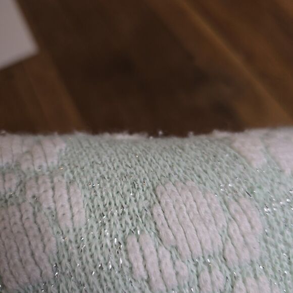 Vintage Beaucoup USA Made Mint Green White Metallic Floral Knit Pullover Sweater - Picture 12 of 12